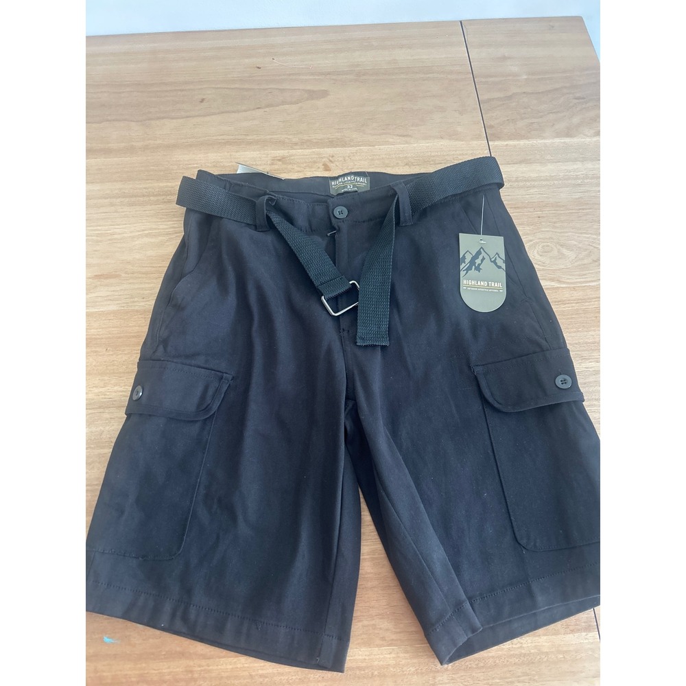 Highland Trail Mens Stretch Twill Cargo Shorts Black HT002SRO Size 32 NWT